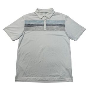 Travis Mathew Polo Shirt Men L Large White Chest Stripe Performance Short Sleeve